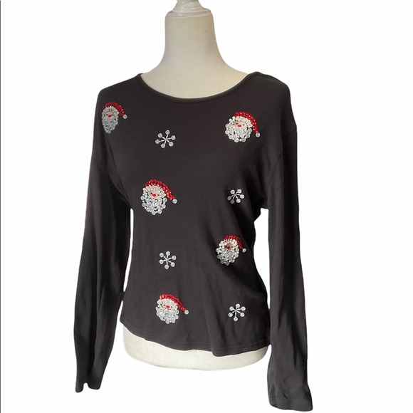 Ugly Christmas Sweater Tops - Christmas Sweater with Button Santa’s